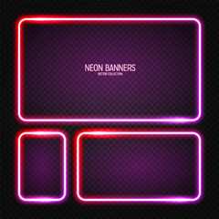 Wall Mural - glowing neon banners, illuminated colorful square frames. shiny vibrant border, glow effect. red vin