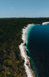 Aerial Drone shot Lake McKenzie, Fraser Island also called kgari, Queensland QLD, Australia.