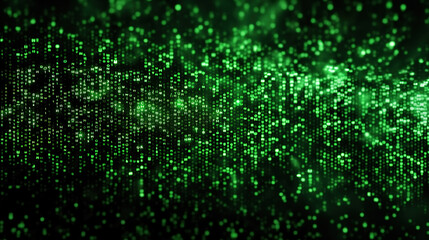 Sparkling digital background with random glowing green letters and numbers. Digits and symbols abstract. Business, technology, cyberspace, information, computer programming.
