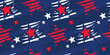 © Kseniia Koval - USA seamless pattern with American flag white stars and red lines on blue background. Grunge stars ornament. Fourth of July backgrounds, American posters, fabric and textile