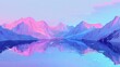 Surreal Twilight Over Digital Landscape with Neon Mountains