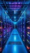 Cryptocurrency mining farm, rows of glowing servers, wide shot, techheavy, cool blue tones