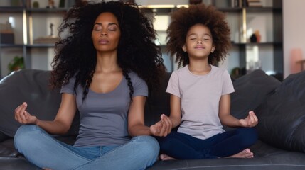 Wall Mural - Mother and Child Meditating Together