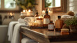 Tranquil spa setting with candles and products