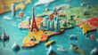 Travel Destination: A 3D vector illustration of a map with multiple pins highlighting different travel destinations
