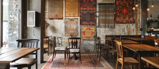 Wall Mural - Handwoven textiles and lace add a touch of local heritage to cafe interiors. 