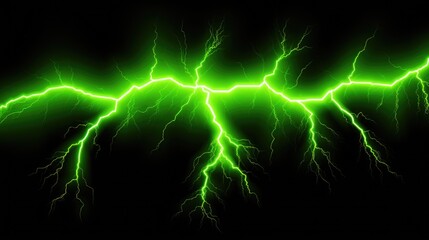 Vibrant Green Electric Lightning Bolts on Black Background