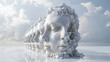 White Sculpture of Womans Head With Clouds Background
