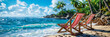 Tropical Beach with Sun Chairs and Umbrellas, Perfect for a Relaxing and Luxurious Vacation
