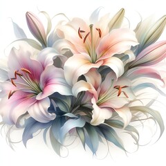 Sticker - Bouquet lily flower watercolor isolated on white background. Botanical abstract flower art. Design for print, wallpaper, clipart, wall art for home decoration