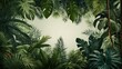 © ArtistiKa - The image is a vibrant composition of tropical greenery creating a natural frame around a clean white space ideal for messages