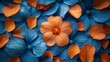 In a basic flat lay, orange petals are arranged in circles on a blue paste background. This is a creative concept.