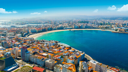 Wall Mural - Panoramic view of the city of A Coruna. A large city in northwestern Spain, a resort and port. Galicia, Spain