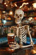 © damien - skeleton in pub drinking alcohol