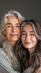 Wall Mural - Portrait of elder woman with daughter 