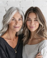 Wall Mural - Portrait of elder woman with daughter 