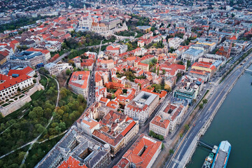 Wall Mural - Panoramic view on skyline of Budapest rooftops. Aerial view of capital of Hungary with historical buildings and famous landmarks