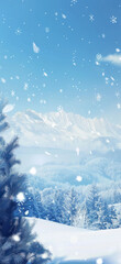 Wall Mural - Snowy Mountain Landscape with Cascading Snowflakes, Amazing and simple wallpaper, for mobile