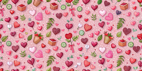 Wall Mural - Happy valentine's day seamless valentine elements background