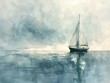 A serene watercolor scene of a sailboat gliding over calm seas