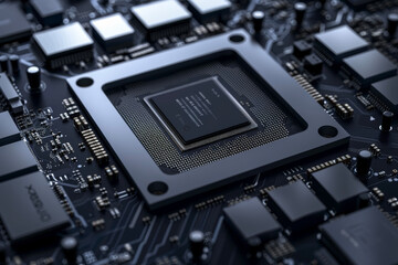 A processor with a black and silver design and a stealth system on it