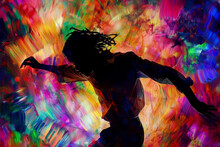 A Man Is Dancing In A Colorful Background