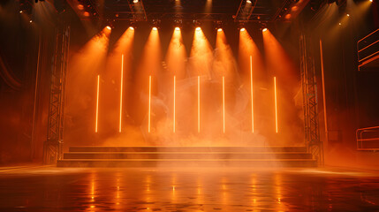 Poster - Empty stage light background. Illuminated stage with warm lighting design for modern dance performance. Entertainment show. Stage design for modern dance. Spotlight effect on stage.