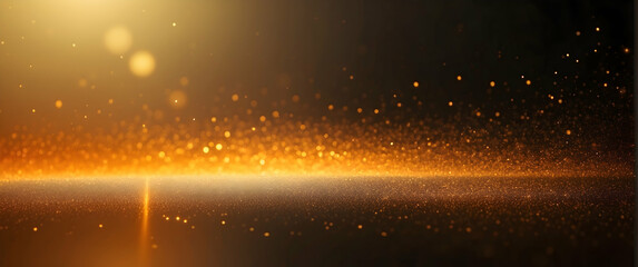 Enchanting display of glittering golden particles floating over a dark, mysterious backdrop, creating a magical atmosphere