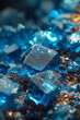 Shimmering Blue Crystals Macro Photography with Golden Accents