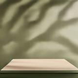 Fototapeta  - Empty table on khaki green texture wall background