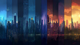 Fototapeta  - 
City Skylines Panoramic views of city skylines at different times of the day, showcasing urban architecture and vibrant city lights