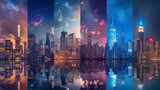 Fototapeta  - 
City Skylines Panoramic views of city skylines at different times of the day, showcasing urban architecture and vibrant city lights
