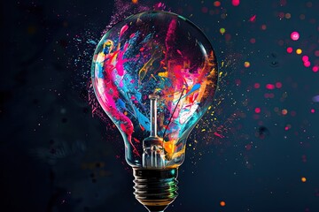 Light bulb covered in colorful paint for creativity and brainstorming artistic endeavors