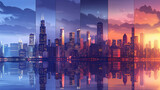 Fototapeta  - 
City Skylines Panoramic views of city skylines at different times of the day, showcasing urban architecture and vibrant city lights