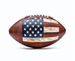 American football ball isolated on a white background with a USA flag
