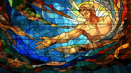 Wall Mural - The Creation of Adam stained glass window