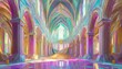 Bright, light-filled interior of a neoclassical cathedral in shades of white and gold. High Key Recording, Low Poly, Digital Art AI Generated
