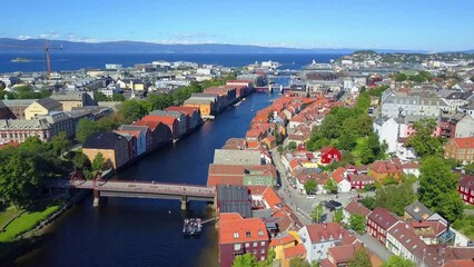 Wall Mural - Trondheim city aerial panoramic view. Trondheim is the third most populous municipality in Norway.