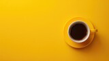 Blank Solid Yellow Background With One Cup Of Coffee Wallpaper Backdrop