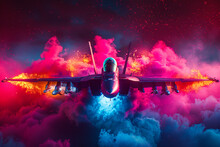 A Vibrant Illustration Of Sonic Boom Effects, With Colorful Sound Waves Radiating From A Speeding Jet, Breaking The Sound Barrier