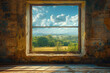 A single window set against a vast expanse of sky or landscape