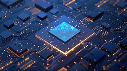 Poster - Advanced Technology Concept,Microchip CPU Processor Circuit Board ,Digital Line