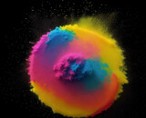 Fototapeta Mapy - A round of  multi-coloured powder paint . Closeup of colorful dust particles splattered isolated on black background.