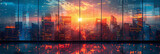Fototapeta  - Urban Sunset: A Geometric Illustration of Skyscrapers