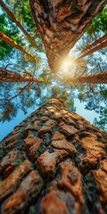 Wall Mural - green tall trees in the forest at summer sunny day 