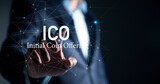 Fototapeta Uliczki - ICO Initial coin offering banner for financial investment