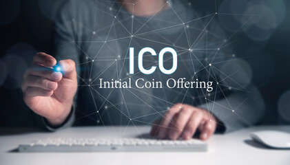 Poster - ICO Initial coin offering banner for financial investment