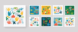 Fototapeta Pokój dzieciecy - Abstract design poster set, trendy graphic cards with geometric elements, hand drawn collection.
