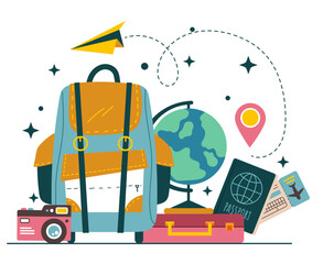 travel journey tourism trip holiday isolated concept. vector graphic design illustration