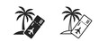 exotic travel flat and line icons. palm tree and flight ticket. vacation and tropic symbols. isolated vector images for tourism design